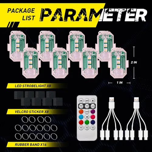 Vista 9 de 8 luces estroboscópicas LED inalámbricas con control remoto, luces estroboscópicas LED RGB para aeronaves de alto brillo, 8 colores, impermeable
