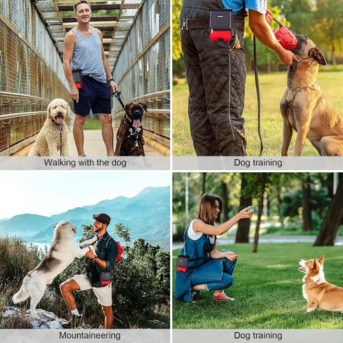 Vista 7 de LIOPARD Bolsa de golosinas para perros, control con una mano, múltiples estilos de uso, apertura inclinada, ideal para pasear y entrenar perros Rojo