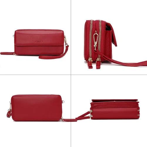 Vista 4 de Lanyani Cartera cruzada RFID con bolsillo para teléfono para mujer, cuero vegano