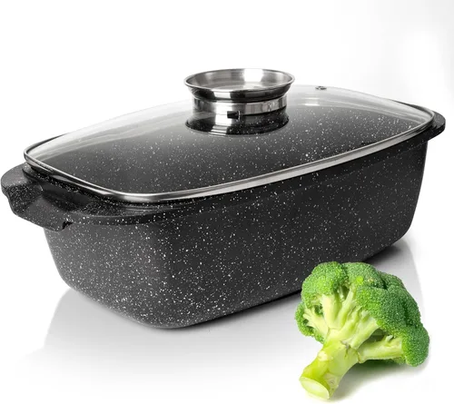 Vista 10 de Moss & Stone Cacerola para asar de acero al carbono con juego de estante de asado removible en forma de "V", bandeja para asar rectangular de 16.5