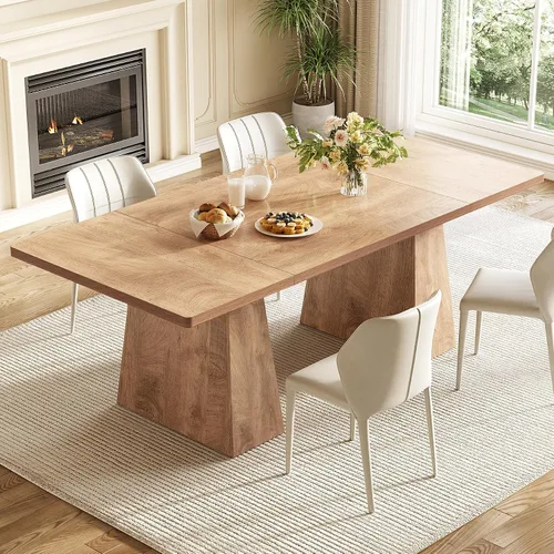 Vista 10 de LITTLE TREE Mesa de comedor para 4-6 personas, mesa de madera, muebles rectangulares con patas resistentes, mesa de cocina moderna para el hogar