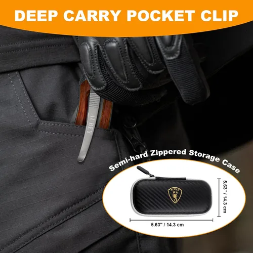 Vista 8 de Cuchillo de bolsillo plegable de Damasco AUBEY hecho a mano con clip para hombres, cuchillo de caza de Damasco EDC con bloqueo de vástago para Mango