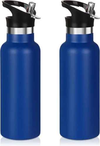 Vista 43 de Volhoply Botella de agua aislada para niños de 17 onzas, botellas de agua de acero inoxidable con tapa con pajilla, botella de agua de metal al