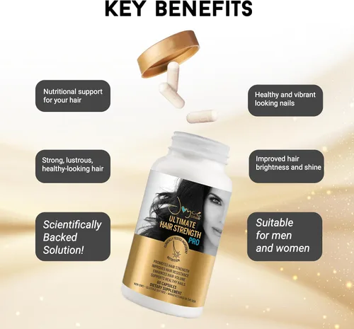 Vista 3 de Joyce Giraud Ultimate Hair Strength Supplements Suministro de 30 días, formulado científicamente para reducir la pérdida de cabello, 60 cápsulas