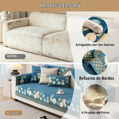 Vista 4 de Funda Boho para Sofá, Fundas de Sofá Antideslizantes Lavables, Fundas de Sofá de Chenilla Acolchadas, Fundas Bohemias para Sofá, Protector de Azul
