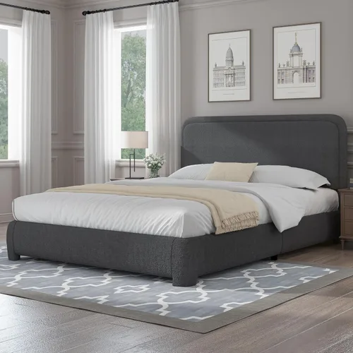 Vista 9 de Base de cama individual, cabecera Cloud Boucle, esquinas redondeadas, color beige