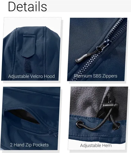 Vista 5 de Outdoor Ventures Chaqueta Softshell para mujer con capucha extraíble, cortavientos aislada, abrigo impermeable con forro polar cálido