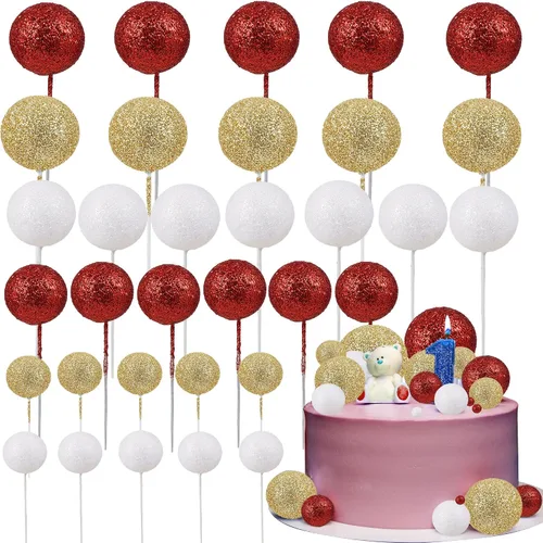 Vista 23 de 30 piezas de mini globo para decoración de tartas, bolas de espuma con purpurina, bolas de perlas de imitación, decoración para tartas, decoración