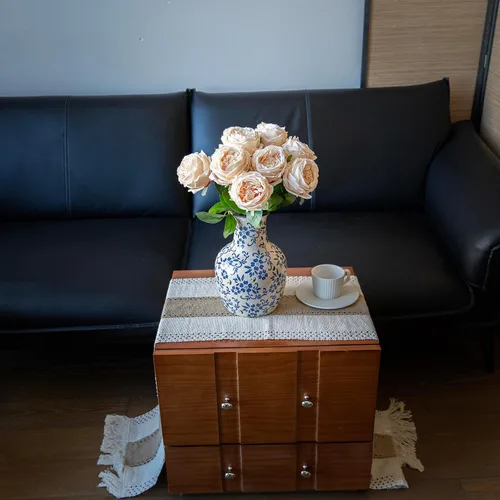 Vista 7 de DUYONE Fake Flowers for Decoration Home Decor Soft Touch Artificial Flowers Austin Rose Peony Latex Fake Flower Living Room Decoration Vivid Pink