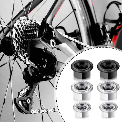 Vista 7 de 12 tuercas de eje y arandelas de seguridad, 3 tamaños, delanteras y traseras ebike replacement parts,steel flange, wheels mountain road bicycle
