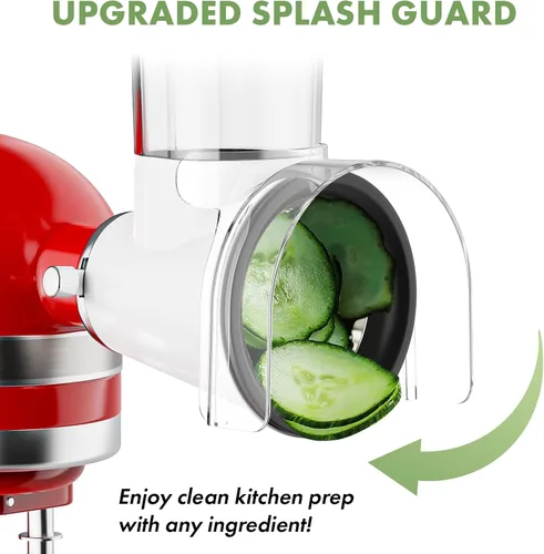 Vista 3 de Accesorio para rallador de queso KitchenAid, rallador de queso grande con conducto de alimentación de 3 pulgadas y barrera a prueba de salpicaduras