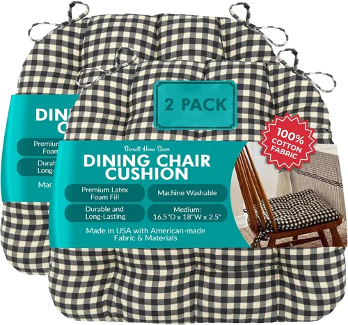 Vista 71 de Barnett Home Decor Ticking Stripe Berlin Blue - Almohadilla para silla de comedor con lazos, tamaño mediano 18, relleno de espuma de látex, lavable