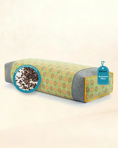 Vista 9 de Almohadas rectangulares de trigo sarraceno, almohadas planas de apoyo cervical para dormir, relleno de casco de trigo sarraceno ajustable