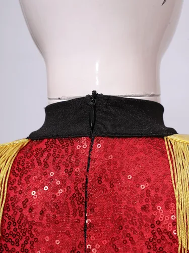 Vista 4 de Disfraz de circo para niñas, disfraz de Halloween con borlas de lentejuelas, vestido de Majorette