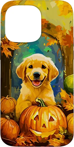 Vista 21 de Cute Golden Retriever Fall Pumpkin Autumn Leaves Halloween Case for iPhone 16