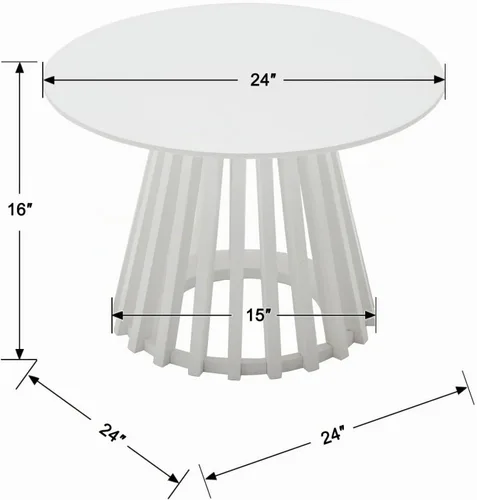 Vista 2 de DUOMAY Mesa de centro redonda moderna con base geométrica única, elegante mesa de madera blanca para sala de estar, oficina, salón, color blanco