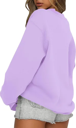 Vista 3 de slqdgmryz Sudadera de gran tamaño con cuello redondo para mujer, manga larga, forro polar, holgada, sólida, sudadera con capucha para otoño, moda