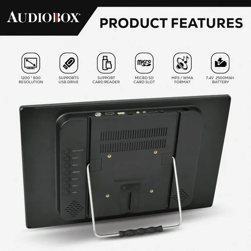 Vista 5 de Audiobox Televisor y monitor LCD portátil de 15 pulgadas con HDMI, alta definición, reproducción multimedia versátil, soporte Dolby - Batería
