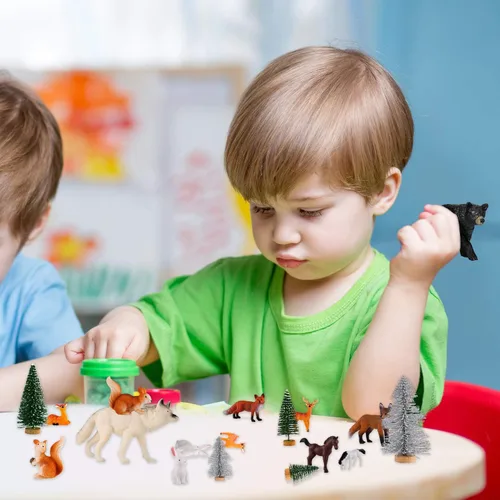 Vista 6 de Skylety Juego de 18 figuras de animales del bosque con árboles, juguetes de animales del bosque para niños, juego de simulación, figuras de vida