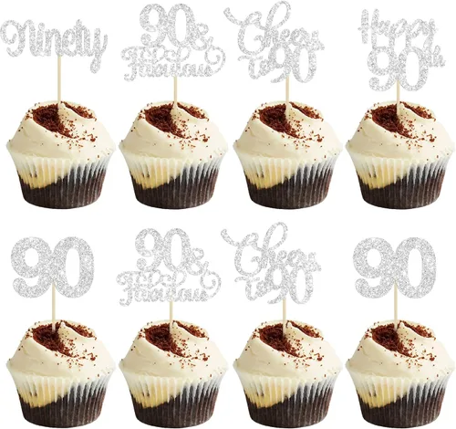 Vista 38 de Paquete de 30 adornos para cupcakes con purpurina de doble dígito para cumpleaños de 10 años, para cumpleaños, aniversario, fiesta, suministros