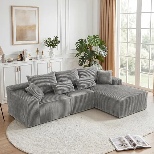 Vista 24 de Sofá modular sin hueso de 95 pulgadas, en forma de L con diván, tapicería de pana suave, asiento profundo, moderno y cómodo sofá para sala de estar