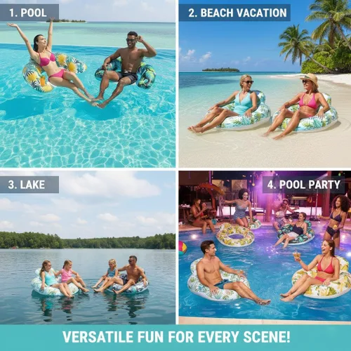 Vista 2 de Paquete de 3 flotadores inflables de piscina para adultos con portavasos y reposacabezas – Sillas de PVC resistentes, flotadores de fiesta