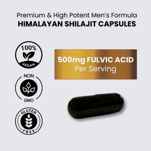Vista 4 de LIVS Cápsulas puras de Shilajit del Himalaya para hombres, 1000 mg por porción con 50% de ácido fúlvico y más de 85 minerales traza, energía
