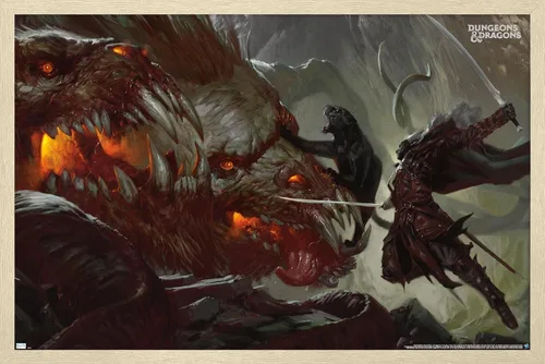 Vista 7 de Trends International Póster de pared de Dungeons and Dragons Drizzt vs Demogorgon, 22.4 pulgadas de largo x 14.7 W, versión enmarcada de madera