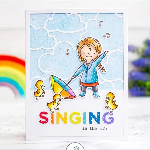 Vista 5 de Rainy Girl - Juego de sellos y troqueles transparentes para hacer tarjetas, plantillas cortadas para álbumes de recortes, álbum de fotos, papel
