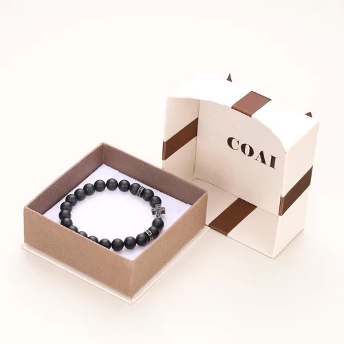 Vista 6 de COAI Pulsera de cruz con cuentas de piedra religiosa