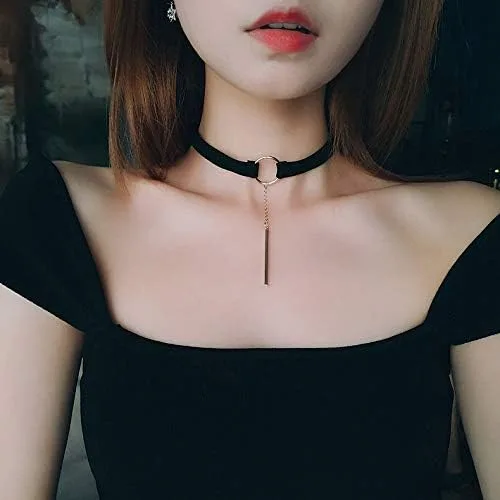 Vista 5 de Gargantilla de terciopelo con corazón de amor, collar de cadena de clavícula ajustable con nudo retro para mujeres, niñas, adolescentes, boda