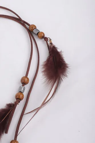 Vista 4 de Jumwrit Diadema de plumas bohemia, diadema india, hippie, gitana, tocado con borlas, cuerda de cáñamo ajustable, diadema con cuentas, accesorios