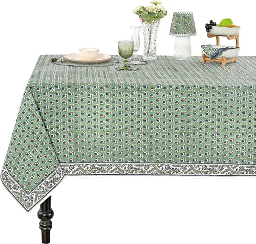 Vista 193 de Ridhi Mantel cuadrado con estampado de bloques de mano de caléndula ámbar