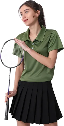 Vista 2 de Camiseta polo para mujer, camiseta de golf Dry Fit que absorbe la humedad, manga corta, deportiva, ropa deportiva, cuello con botones, entrenamiento