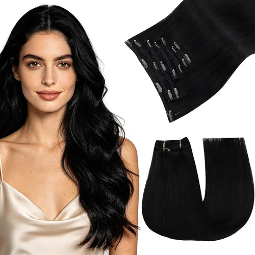 Vista 10 de Easyouth Extensiones de cabello rubio con clip, extensiones de cabello humano con clip, color rubio blanco, 7 unidades de 3.33 oz, extensiones