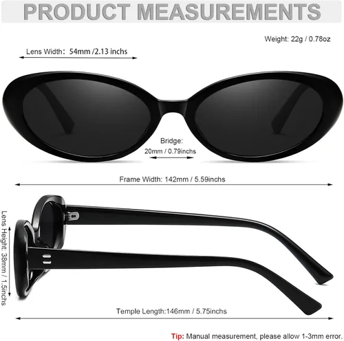 Vista 4 de Verfimaci Gafas de sol ovaladas retro para mujer gafas de ojo de gato de moda