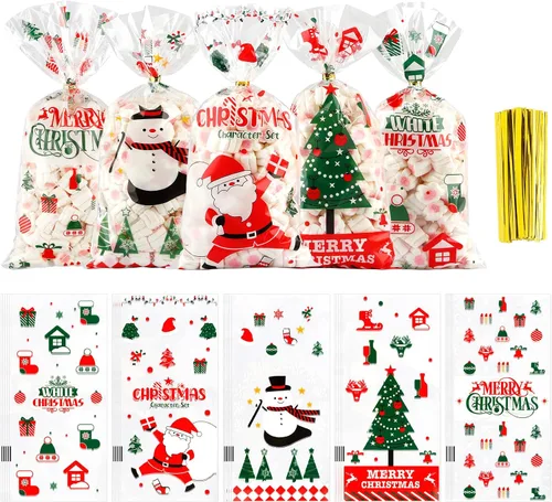 Vista 11 de Bolsas de dulces de San Valentín, 200 piezas de bolsas de celofán de San Valentín, bolsas de plástico transparente rojo para dulces, galletas
