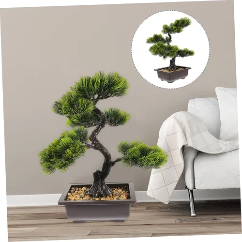 Vista 9 de Árbol de pino bonsái artificial, planta falsa en maceta, adornos para escritorio, estante de oficina en casa, decoración zen, cedro japonés