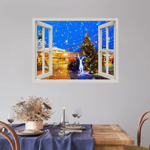 Vista 39 de wall26 Adhesivo de Pared Papá Noel Llevando Regalos Ventana Abierta Mural, No Se Despega y No Se Pega, Papel Tapiz No Tejido Decorativo