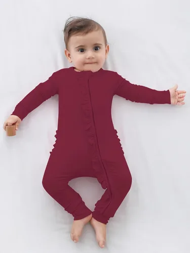 Vista 17 de GUISBY Rayon - Mameluco de manga larga para bebé, sin pies, cremallera de 2 vías con volantes, para dormir de 0 a 24 meses Negro