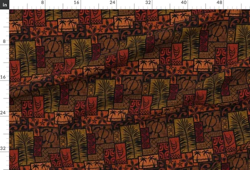 Vista 2 de Spoonflower Tela - Negro polinesio hawaiano hawaiano Tiki Tropical Retro impreso en tela de gasa Fat Quarter - Costura Ropa de moda Vestidos