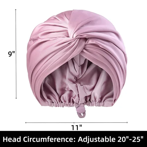 Vista 103 de Gorro de satén de seda ajustable para envolver el cabello para dormir, gorro de dormir de doble capa, turbante nocturno para cabello largo y rizado