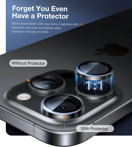 Vista 5 de UltraGlass Protector de lente de cámara para iPhone 16 Pro Max/16 Pro [NO.1 grado militar inastillable], protector de cámara para iPhone 16 Pro Max