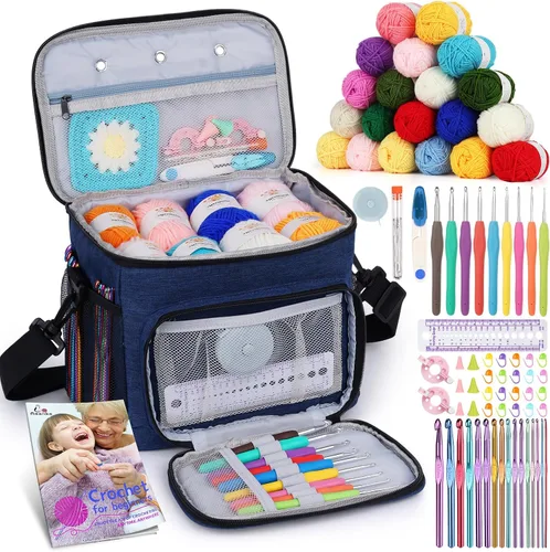 Vista 9 de Aeelike Kit de ganchillo con bolsa para viajes, kit fácil de aprender a ganchillo para principiantes de todas las edades, el kit de inicio