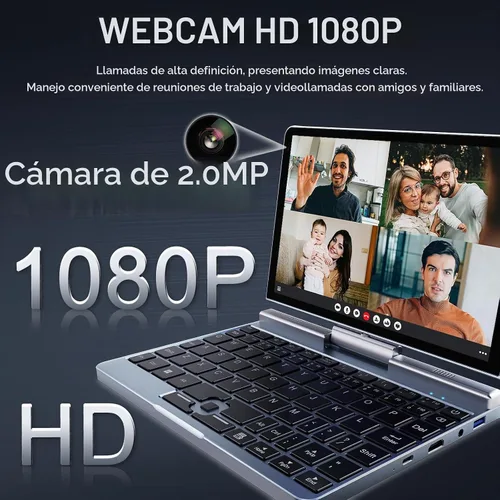 Vista 4 de Mini portátil de 8 pulgadas 2 en 1, computadora portátil Win 11, Intel N150 (hasta 3.6 GHz), 12 GB de RAM 1 TB SSD, pantalla táctil HD, teclado