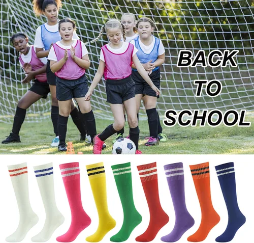 Vista 2 de Calcetines de fútbol para jóvenes y niños, calcetines de fútbol de tubo largo, calcetines acolchados para equipo, paquete de 26