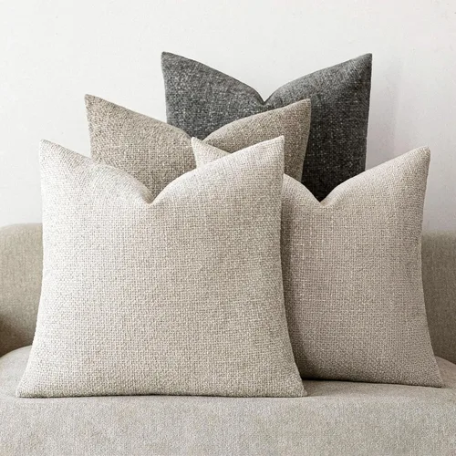 Vista 7 de 18x18 Fundas de almohada de chenilla, paquete de 4, serie neutra beige/marrón