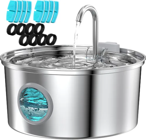 Vista 10 de Fuente de agua para gatos de acero inoxidable: fuente para gatos para beber, fuente de agua para mascotas de 108 oz/3.2 L para gatos en interiores