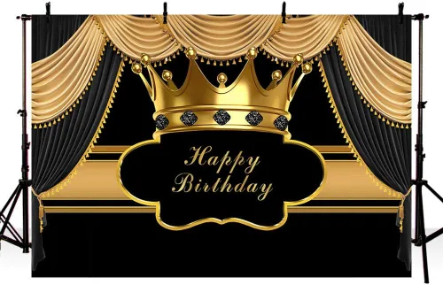 Vista 3 de MEHOFOND Telón de Fondo Real Negro y Dorado para Fiesta de Cumpleaños de Decoración para Hombre, Niño, Príncipe, Telón de Fondo de Corona Dorada
