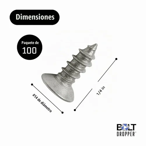 Vista 3 de Tornillo Phillips de cabeza plana de acero inoxidable Bolt Dropper #4 x 1/4" (6,35 mm) (100 unidades), tornillos de chapa metálica de acero
